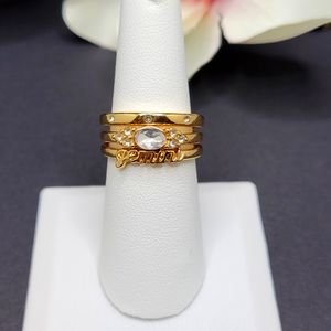 Gold Colored Gemini 3 pc Ring Set with White Accent Stones size 7